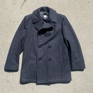 Vintage 60s Pea Coat Wool USN Size 40R Black - Excellent Condition.
